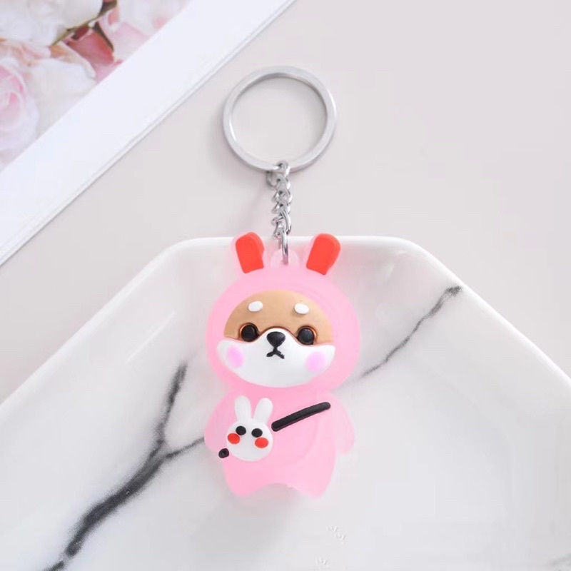 Móc khoá cún Shiba có đèn đủ màu