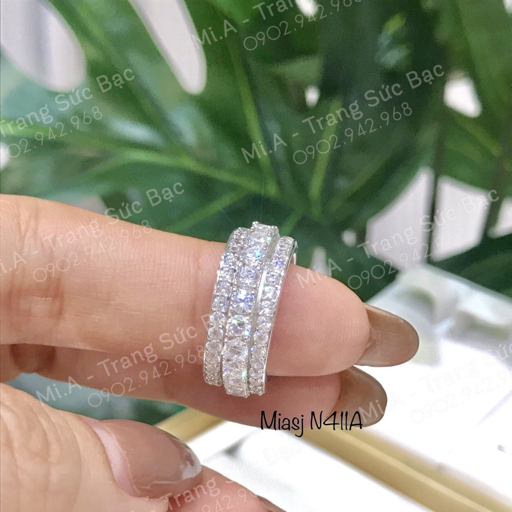 Nhẫn nữ bạc Ý S925 MiASJ thân ghép 3 nạm đá cao cấp N411A