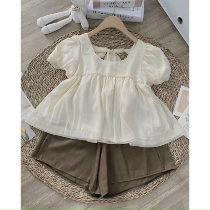 Bộ bầu đùi mặc nhà mùa hè chất đũi tơ Hàn siêu đẹp, mát dáng tiểu thư sang trọng 40-70kg