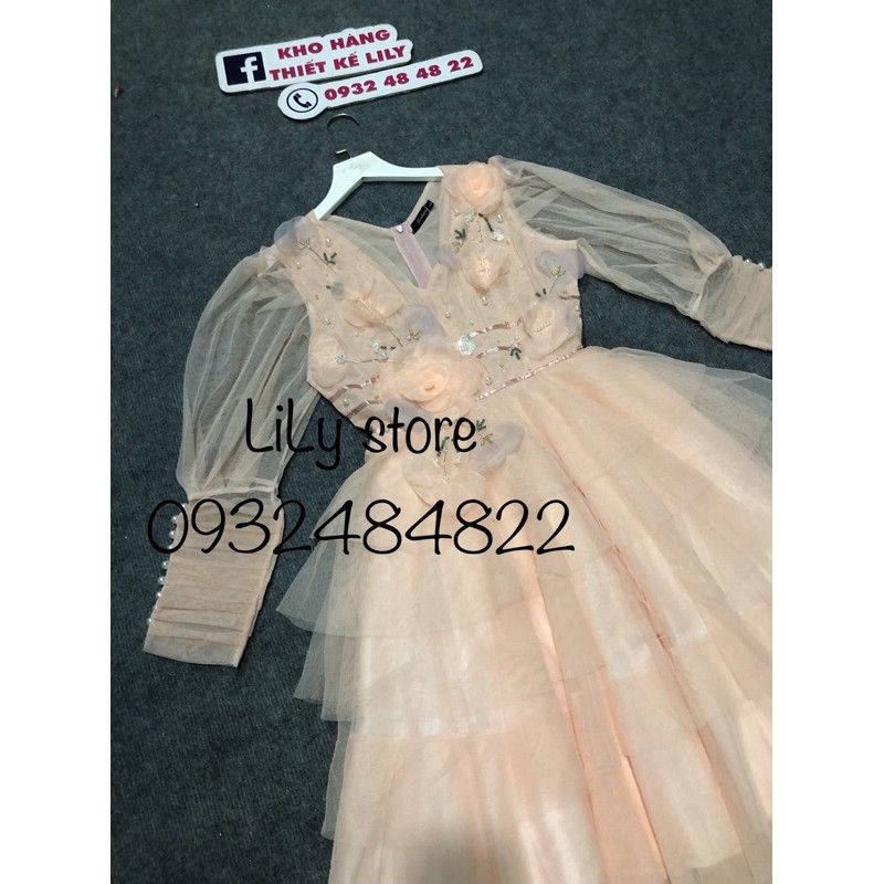 ẢNH VÀ VIDEO THẬT 1000% Đầm lưới tầng kết cườm và hoa nổi