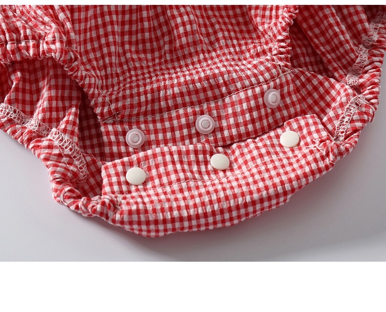 Set Áo Liền Quần Caro Kèm Băng Đô Xinh Xắn Cho Bé Gái