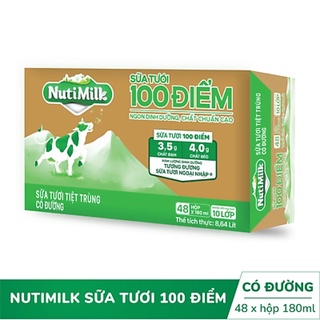 Thùng 48 hộp sữa tươi nutimilk 100 điểm 180ml