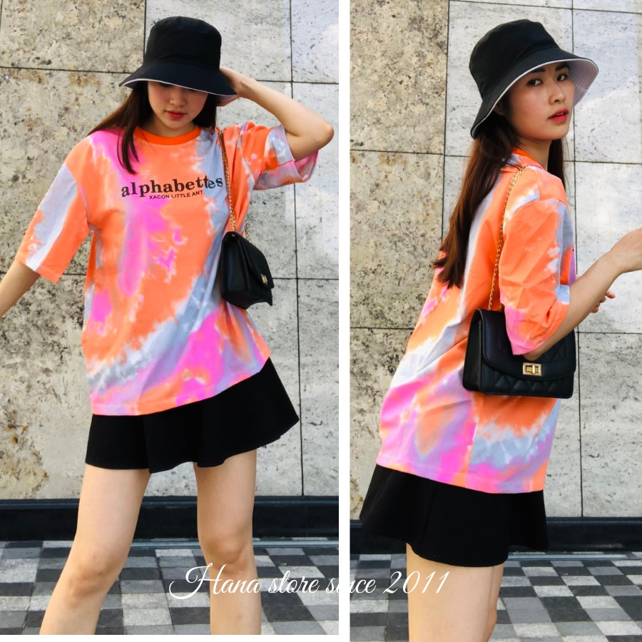 Áo thun tay lỡ / Áo phông loang cam màu nhiệt đới nam nữ unisex