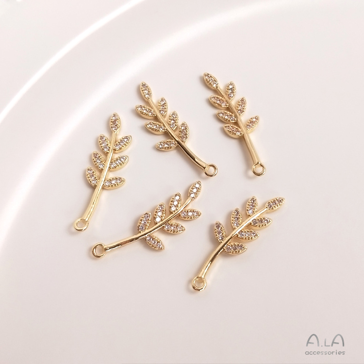 Mặt Vòng cổ 14K Đá zircon Hình Cành Lá Nhiều Màu Sắc