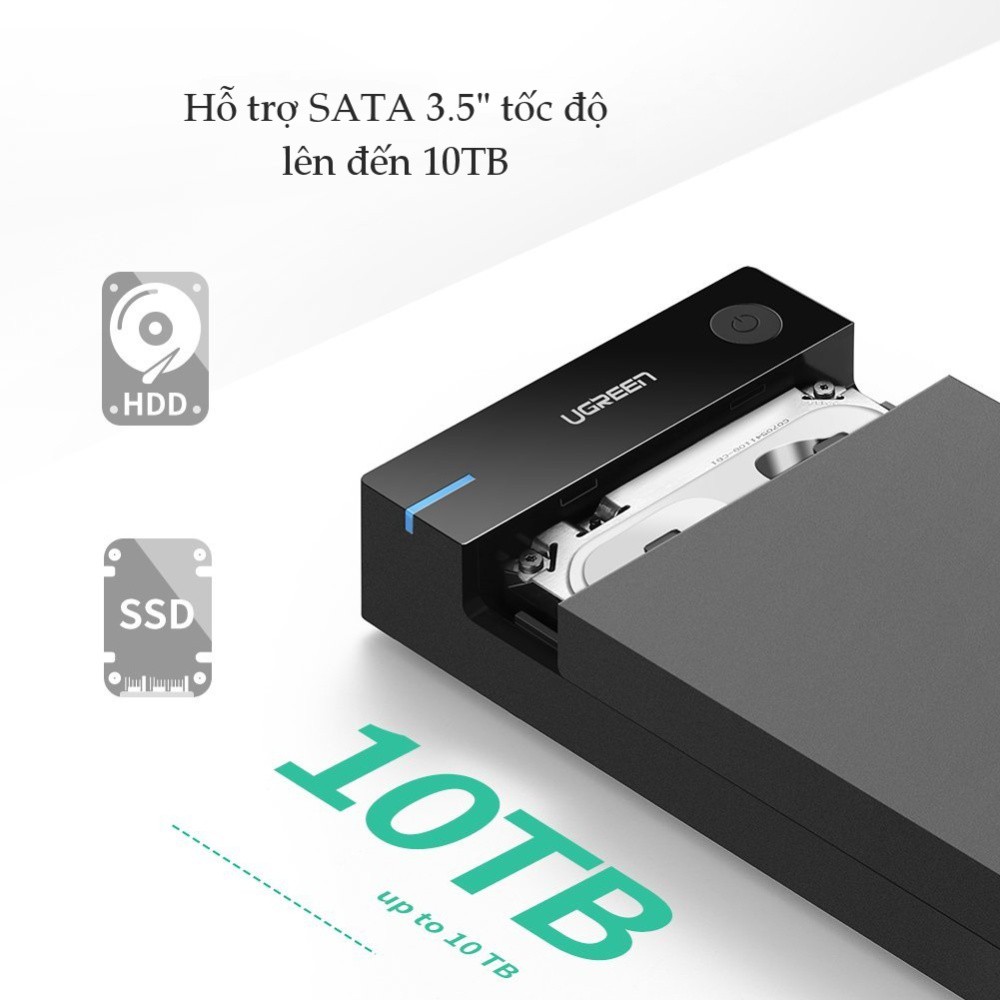Vỏ hộp đựng ổ cứng SATA 3.5, 2.5 inch, dài 50cm UGREEN US222 hỗ trợ 10TB, USB 3.0