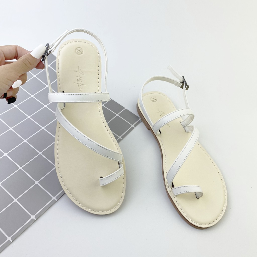 Dép sandal nữ đẹp thời trang đi biển quai dây mảnh đế bệt HISHOO quai xỏ ngón có Bigsize S020