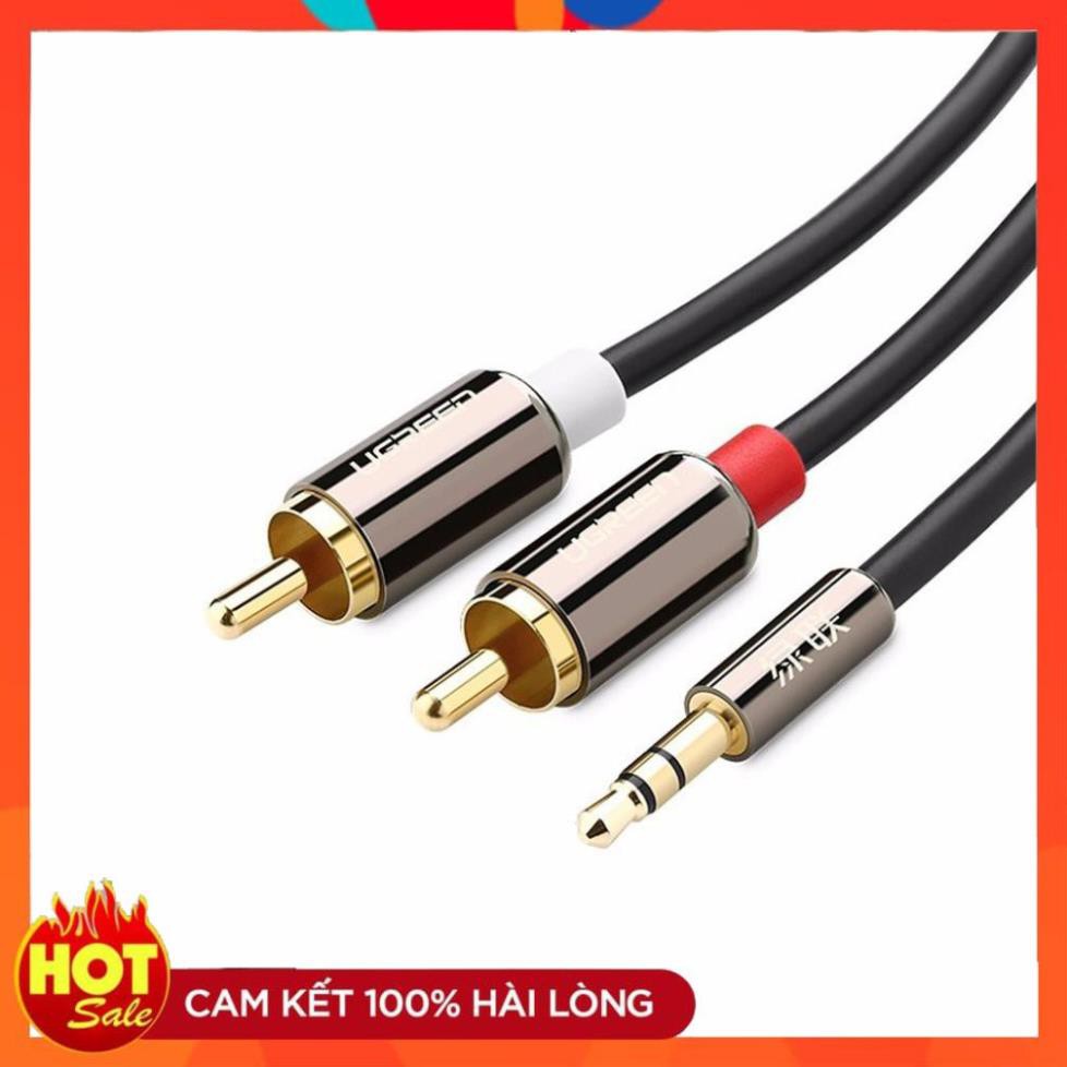 [Chính Hãng] Dây loa 3.5mm sang 2 đầu AV 3m UGREEN 10590 - Cáp audio 3.5 ra 2 đầu RCA _Hàng chính hãng bảo hành 18 tháng