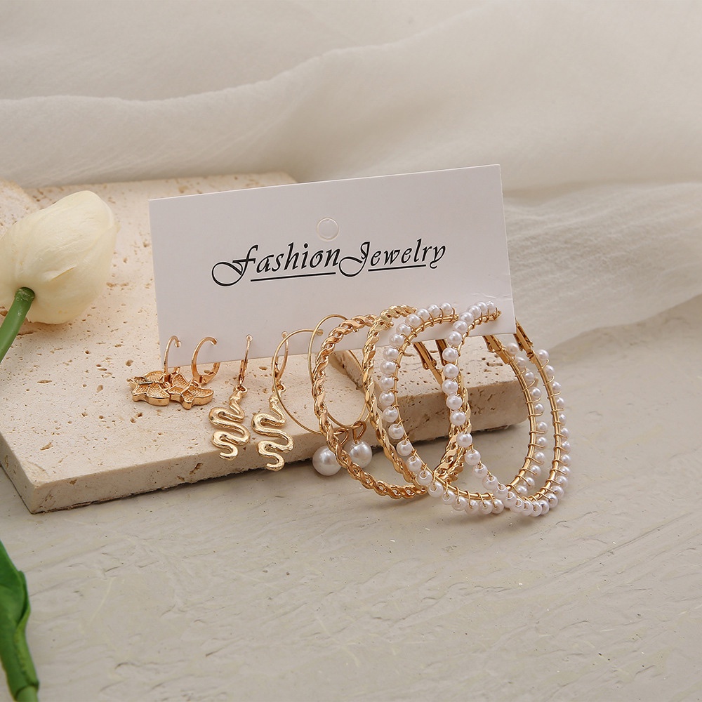 Set 5 Khuyên Tai Đính Ngọc Trai Phong Cách Bohemia Hàn Quốc Cho Nữ