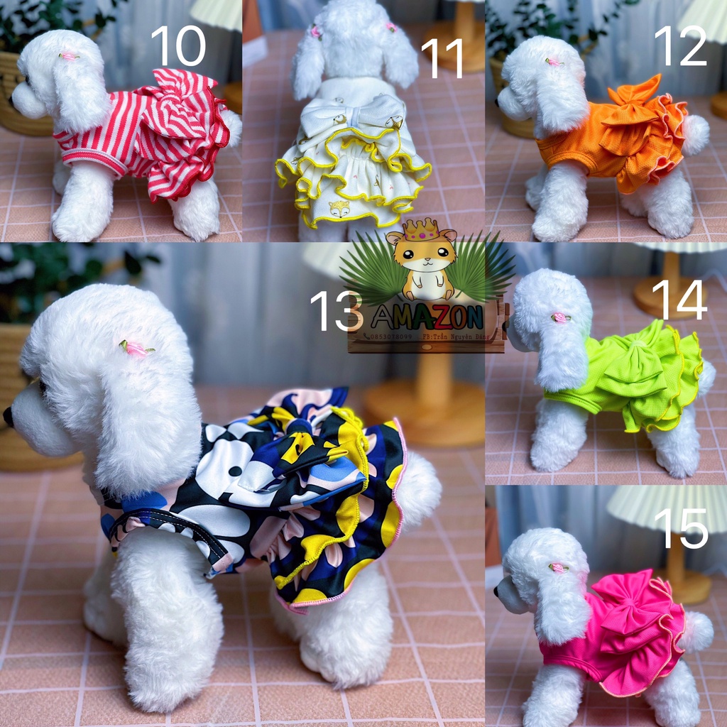 Đầm thun tầng nơ cute cho chó mèo Size dưới 1kg