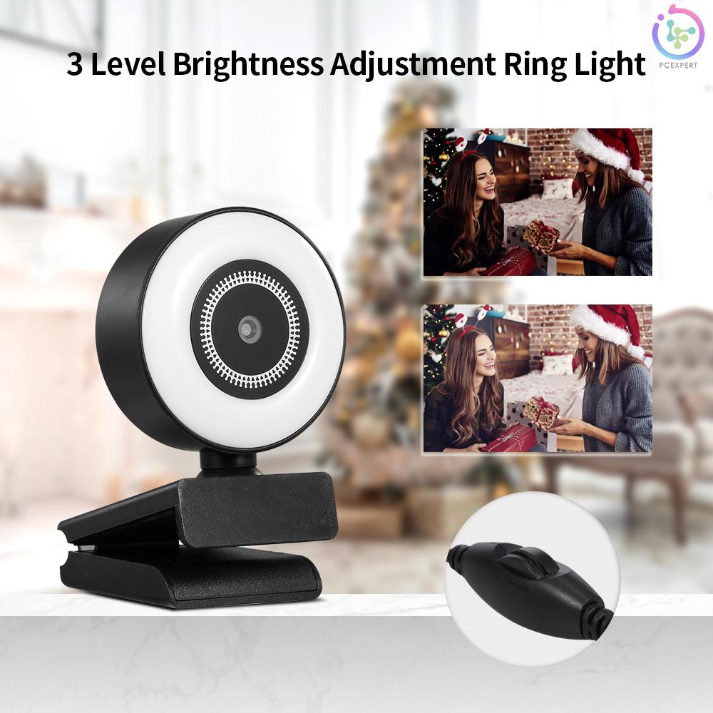 1080P HD Webcam with Ring Light Mini Autofocus Webcam Built in Microphone Webcam for Video/Live Streaming/Videoconferencing