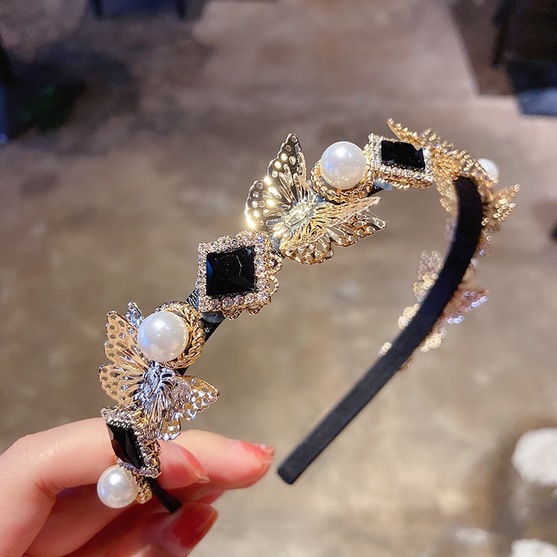 (0388) Bờm Tóc Đính Đá Ngọc Lá 🦋 Vàng Sang Trọng Tiểu Thư Hàn Quốc