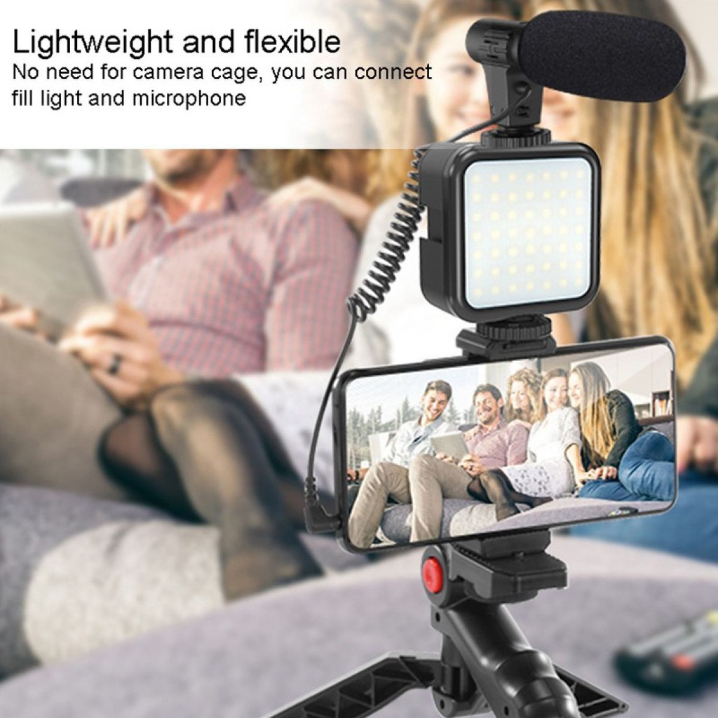 bộ ổn định gimbal bao gồm mic thu âm giảm tiếng ồn và đèn LED,Gậy quay phim, chụp ảnh, live stream 3 chân kèm mic