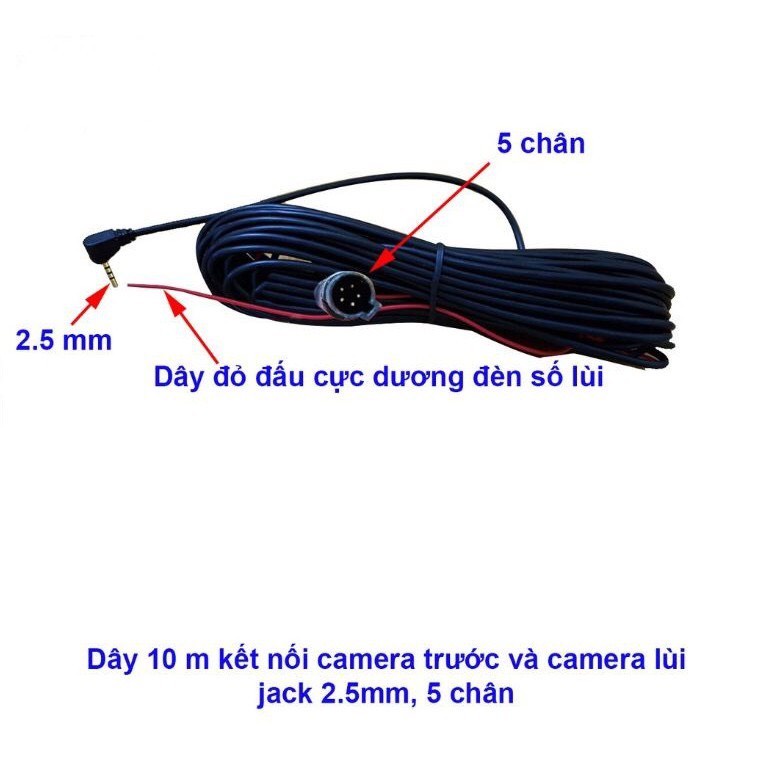Camera lùi lắp cho camera hành trình, jack 2.5, 5 chân loại 4 led, dây tín hiệu dài 10m/5.5m phù hợp nhiều loại xe