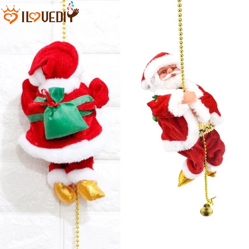 Ông Già Noel Leo Núi Nhồi Bông Điện Tử Dễ Thương Trang Trí Nhà Cửa Dịp Giáng Sinh
