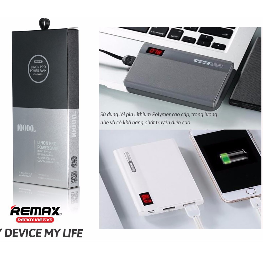 [ CHÍNH HÃNG] PIN SẠC DỰ PHÒNG REMAX RPP-53 10.000 mAh chân sạc iphone , micro , type c, led ,2 usb - 11 PRO  MAX