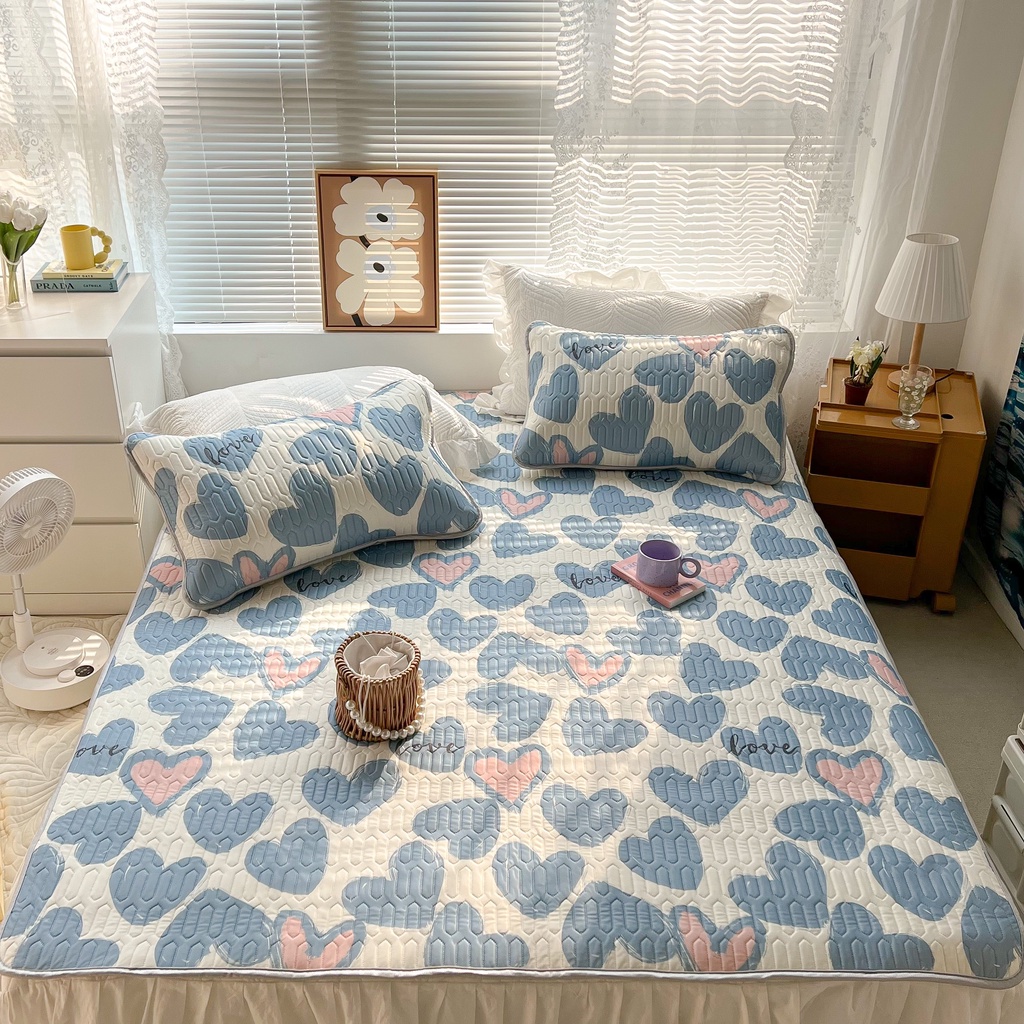 Chiếu điều hòa cao su non 9D M2T BEDDING Luxury vải lụa Tencel mềm mát - Mark Tim xanh