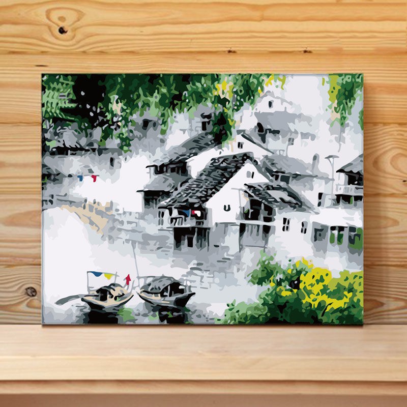 Bộ phụ kiện làm tranh tô màu dầu họa tiết phong cảnh Nhật Bản độc đáo