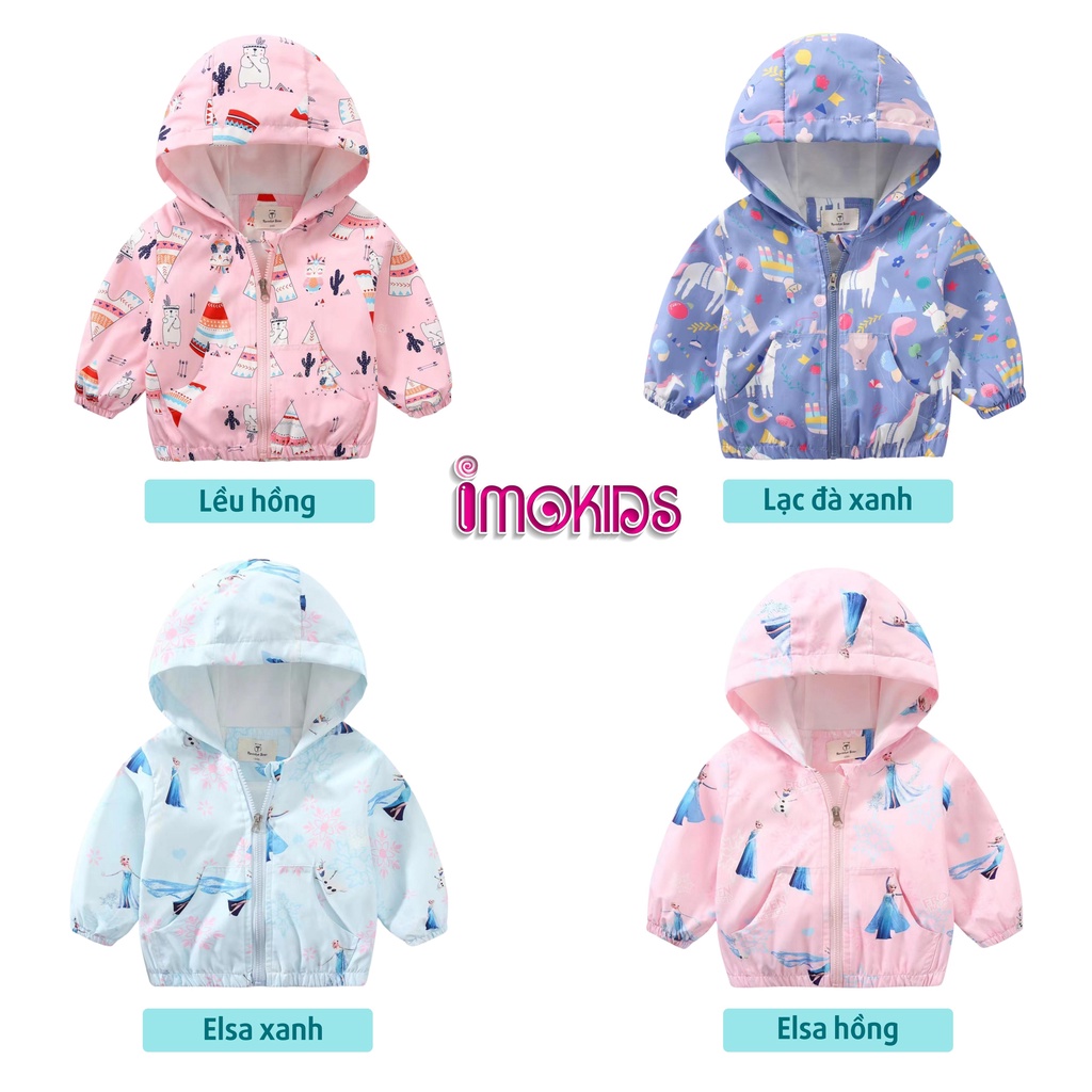 Áo khoác gió bé gái Ravedye Bear 11-23kg áo khoác dù trẻ em 2 lớp chất Poly chống thấm nước nhẹ kín gió có nón có lót