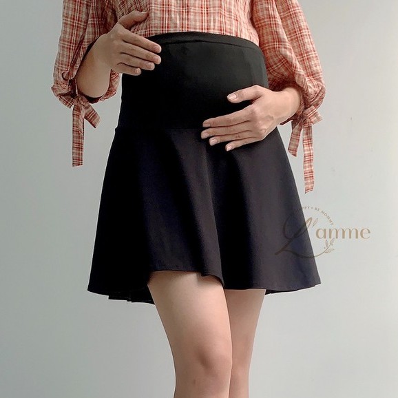 Chân váy bầu dáng Xòe chất liệu umi có quần bảo hộ phù hợp mặc đi làm, đi chơi được thiết kế bởi LAMME