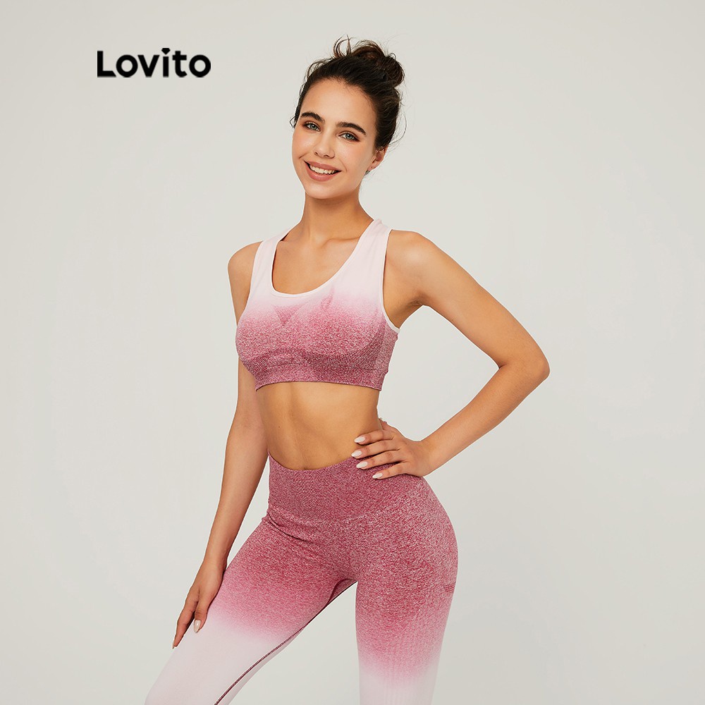Áo ngực thể thao Lovito không gọng không đường may ôm dáng thoáng khí thấm hút mồ hôi L03114 màu đỏ gradient