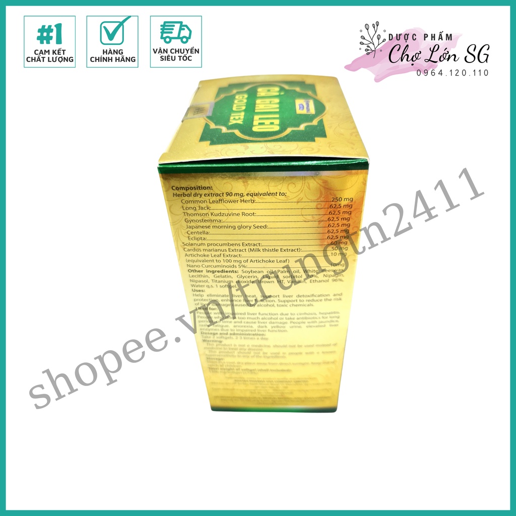 Viên uống CÀ GAI LEO GOLD TEX hỗ trợ giải độc gan, làm mát gan, hạ men gan  – Chai 50 viên