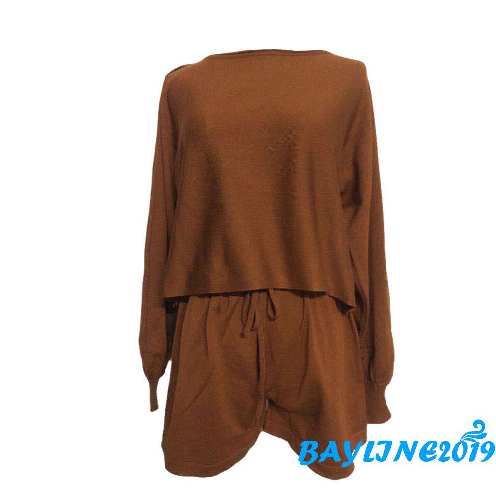 Set 2 Món Áo Len Tay Dài Phối Quần Short Thời Trang Quyến Rũ Cho Nữ
