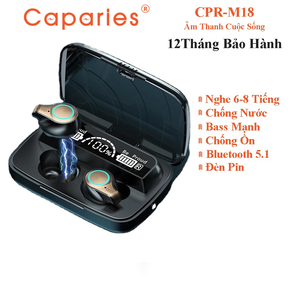 Tai Nghe Bluetooth 5.1 cao cấp CAPARIES M18 - (Tai Nghe Không Dây) Chống Nước - Chống ồn - Tích Hợp Micro - Tự Động Kết