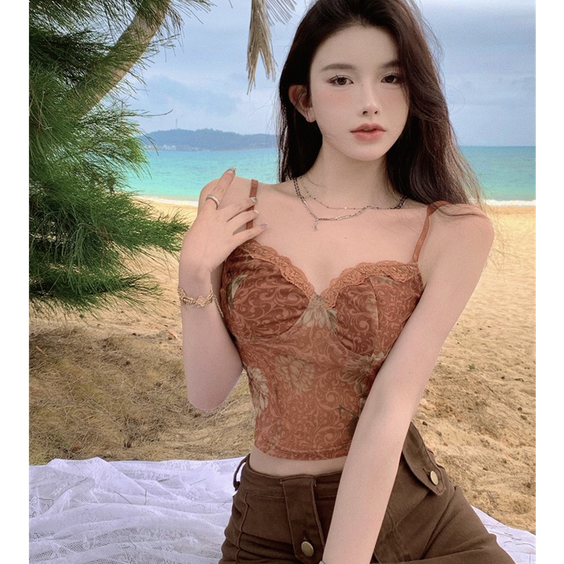 Áo Hai Dây Cổ Chữ V Phối Ren Xinh Xắn Thời Trang Dành Cho Nữ