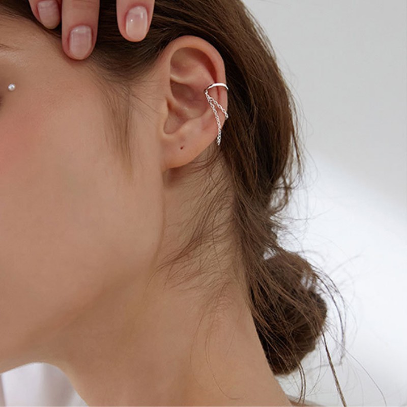 Bông Tai Bạc S925 Ear Cuff Kẹp Vành Khoen C Mắc Xích Trẻ Trung Cá Tính | Khuyên Tai Nữ Trang Sức Bạc Thời Trang