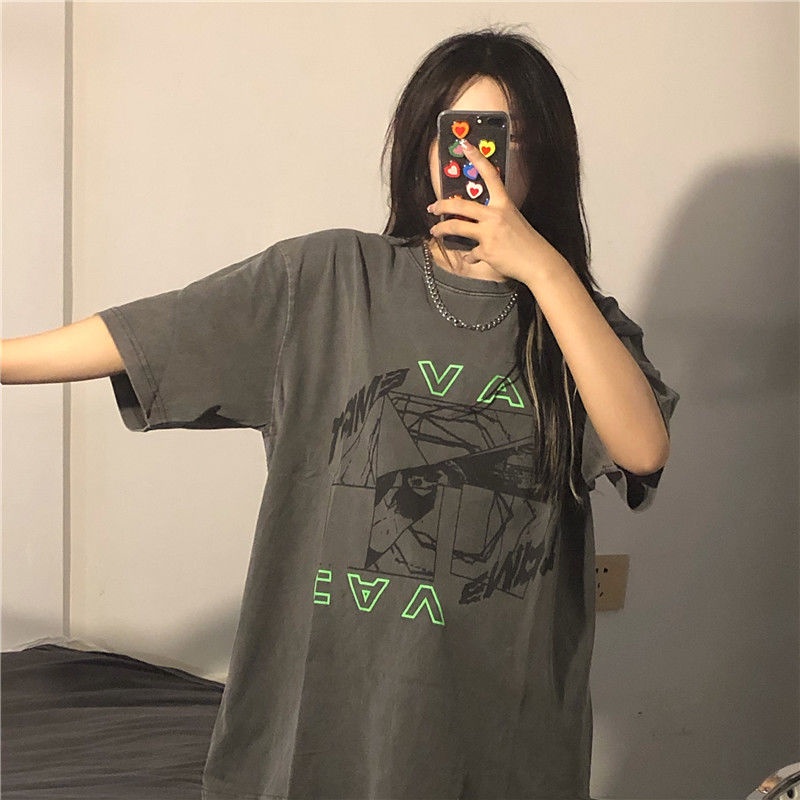 Áo thun tay ngắn dáng rộng phong cách Retro Hàn Quốc