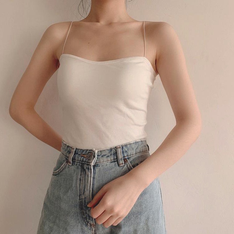 Áo 2 Dây Cotton UNDERCOOL Croptop Sợi Bún Đệm Nâng Ngực Dáng Ôm Thoáng Mát