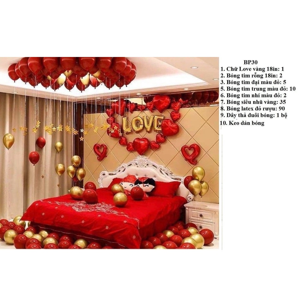 Set bong bay trang trí phòng cưới, phòng tân hôn đủ phụ kiện Hj90