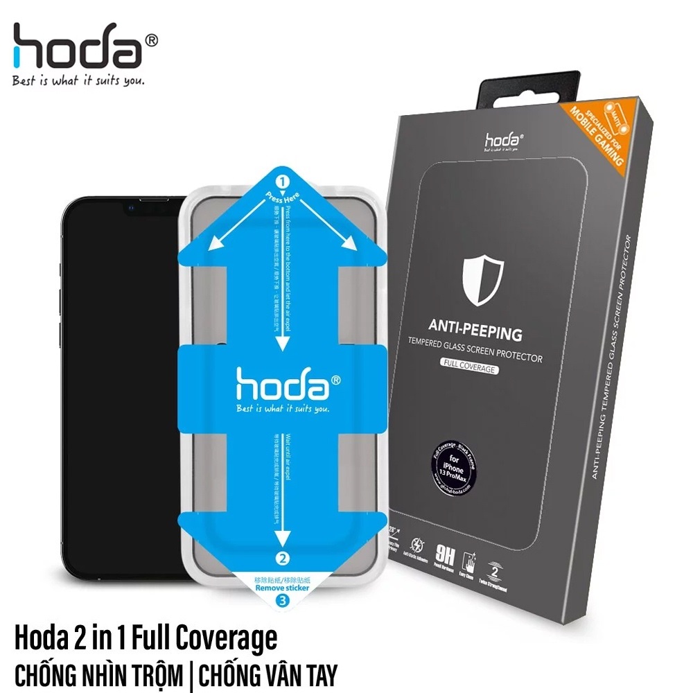 Cường lực HODA 2IN1 Chống Vân Tây và Chống Nhìn Trộm chính hãng cao cấp cho iP 15Pro, 15Pro Max , 14 Pro, 14 Pro Max, ..