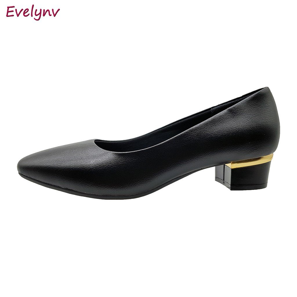 Giày Cao Gót Đế Vuông Giày Công Sở Nữ Da Bò Thật Cao Cấp Gót Cao 3cm Evelynv 3P5116 (Đen)