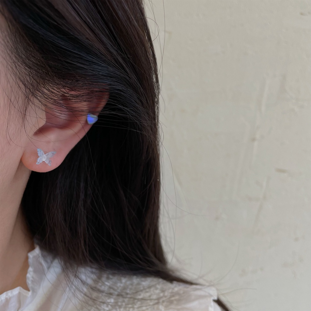 Bông Tai S925 Hình Hoa Tulip / Trái Tim / Bướm Bằng Nhựa Resin Ngọt Ngào Cho Nữ