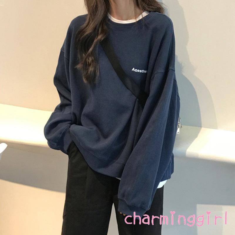 Áo Thun Nữ Dài Tay Cổ Tròn In Chữ Thời Trang