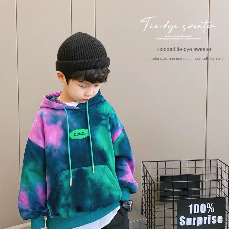 Áo khoác hoodie phối màu nhuộm thời trang mùa thu cho bé trai