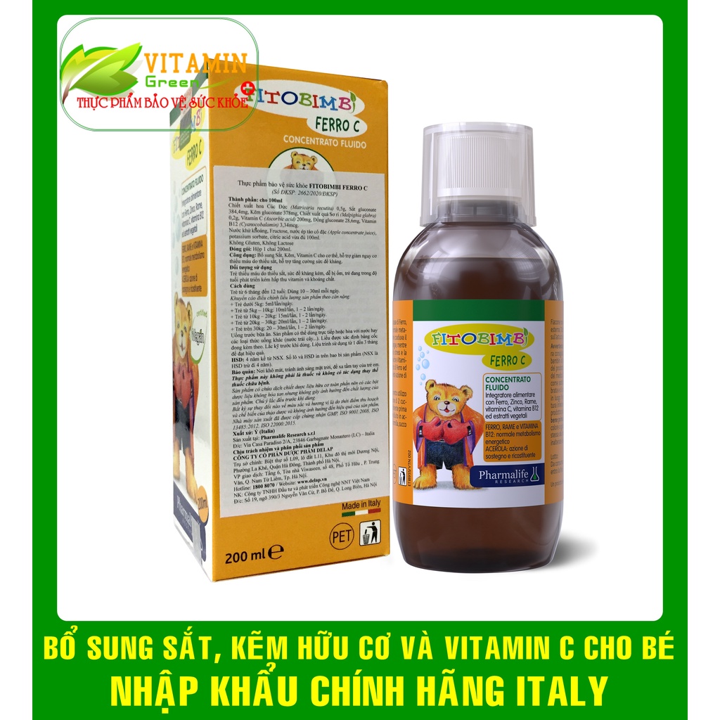 FITOBIMBI FERRO C BỔ SUNG SẮT, KẼM HỮU CƠ VÀ VITAMIN C CHO BÉ | NHẬP KHẨU CHÍNH HÃNG ITALY