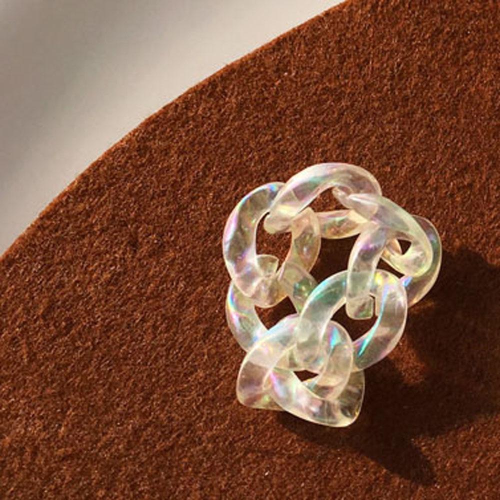 VANES1 Nhẫn Tròn Thiết Kế Bất Đối Xứng Màu Laser Phong Cách Hàn Quốc Thời Trang Cho