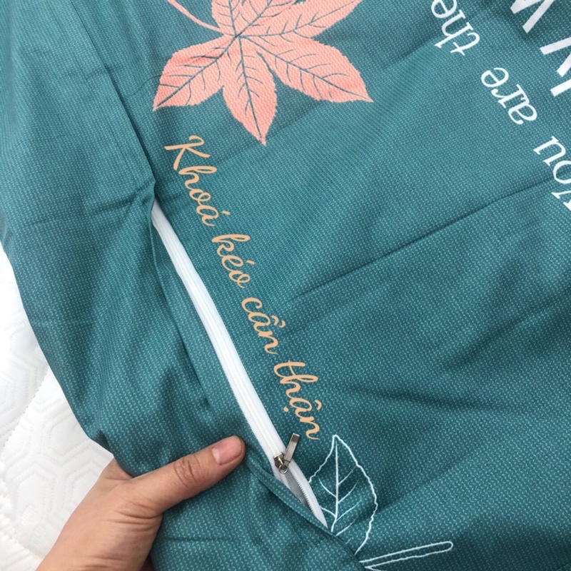 Vỏ Gối Nằm Cotton Hàn 100% Loại 1 Dày Dặn Có Lót Bông Dây Khoá Kéo Size 45x65
