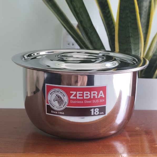 Thố Inox có nắp Zebra, 18cm -170018 - 1 Đáy Loại Dày, Inox 304 nhập khẩu Thái Lan