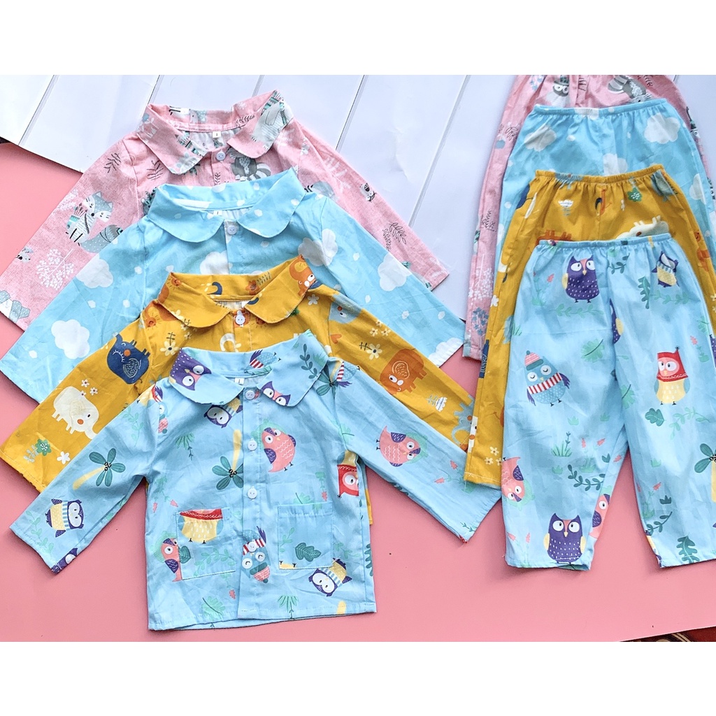 Set quần áo trẻ em bộ đồ ngủ pijama thô lụa cho bé trai bé gái dài tay thoáng mát size từ  6-18kg GELU KIDS-GLB010