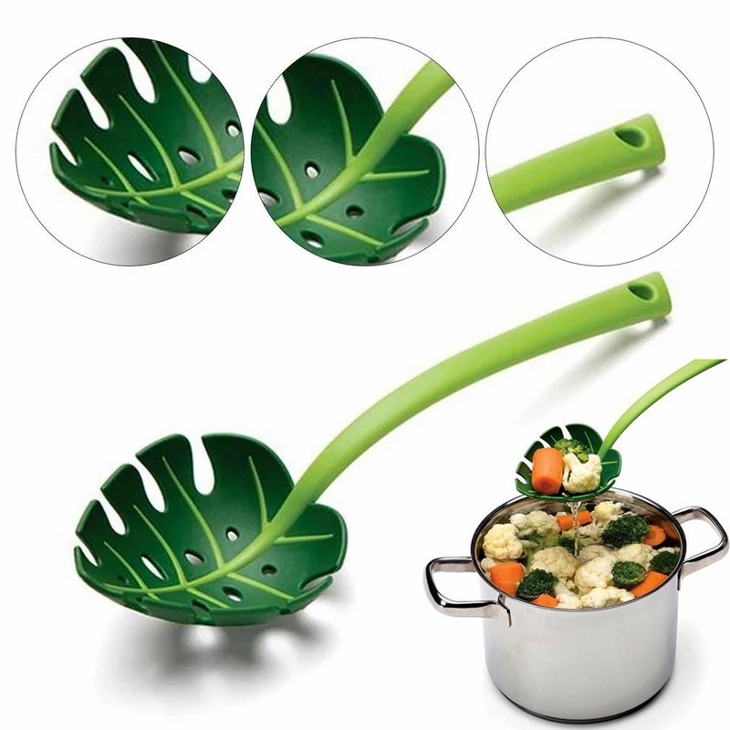 Muỗng Múc Canh/Củ Quả Cán Dài Hình Chiếc Lá Màu Xanh Lá Chất Lượng Cao