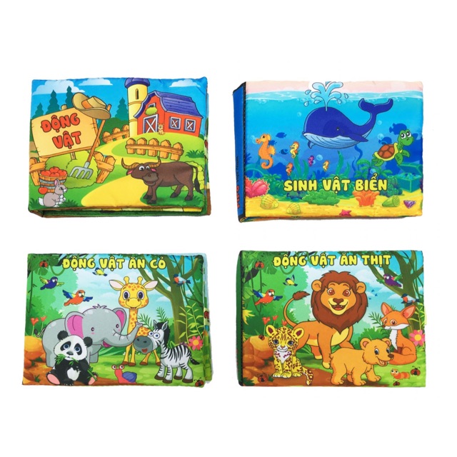 Combo 4 quyển sách vải chất liệu khử trùng-kích thích trí não trẻ từ sơ sinh