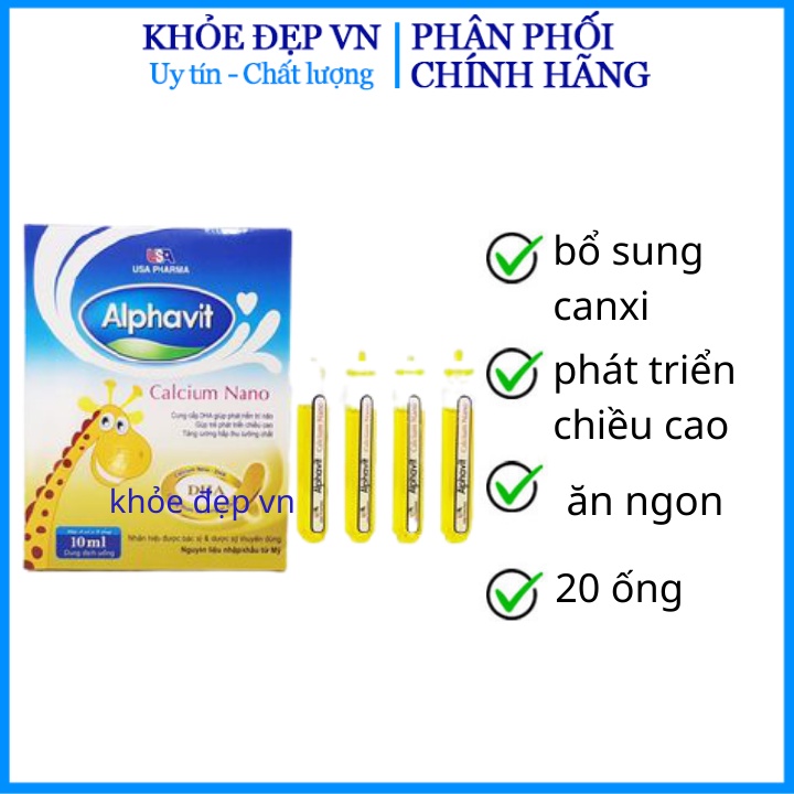 Alphavit Calcium Nano Bổ sung canxi cho bé trên 1 tuổi cho xương chắc khỏe , cao lớn 20 ống