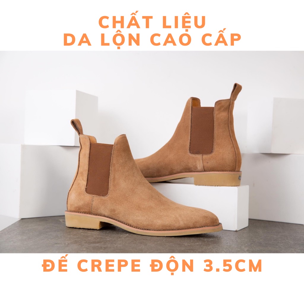 Giày Chelsea boots cao cổ thời trang nam chất liệu da lộn màu nâu đế độn 3.5cm | BigBuy360 - bigbuy360.vn