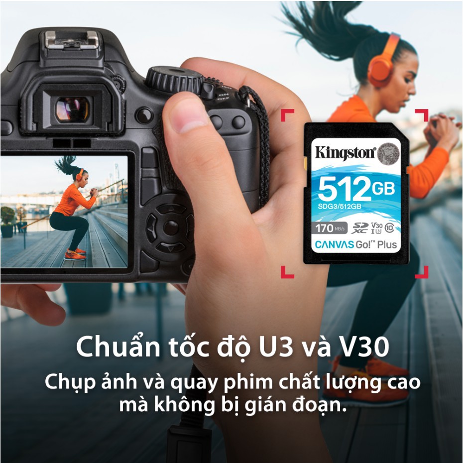 Thẻ nhớ Kingston Canvas Go Plus SD 128GB cho thiết bị di động Android, camera, flycam và sản xuất video 4K SDG3/128G