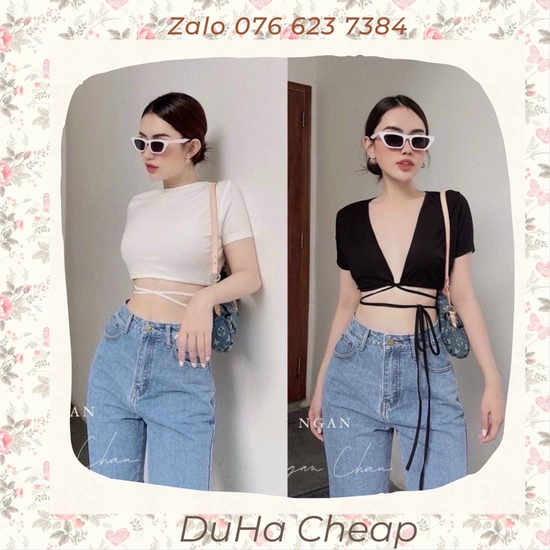 Áo croptop mặc được hai kiểu dây quấn eo vải mềm mịn cao cấp- Duha Shop