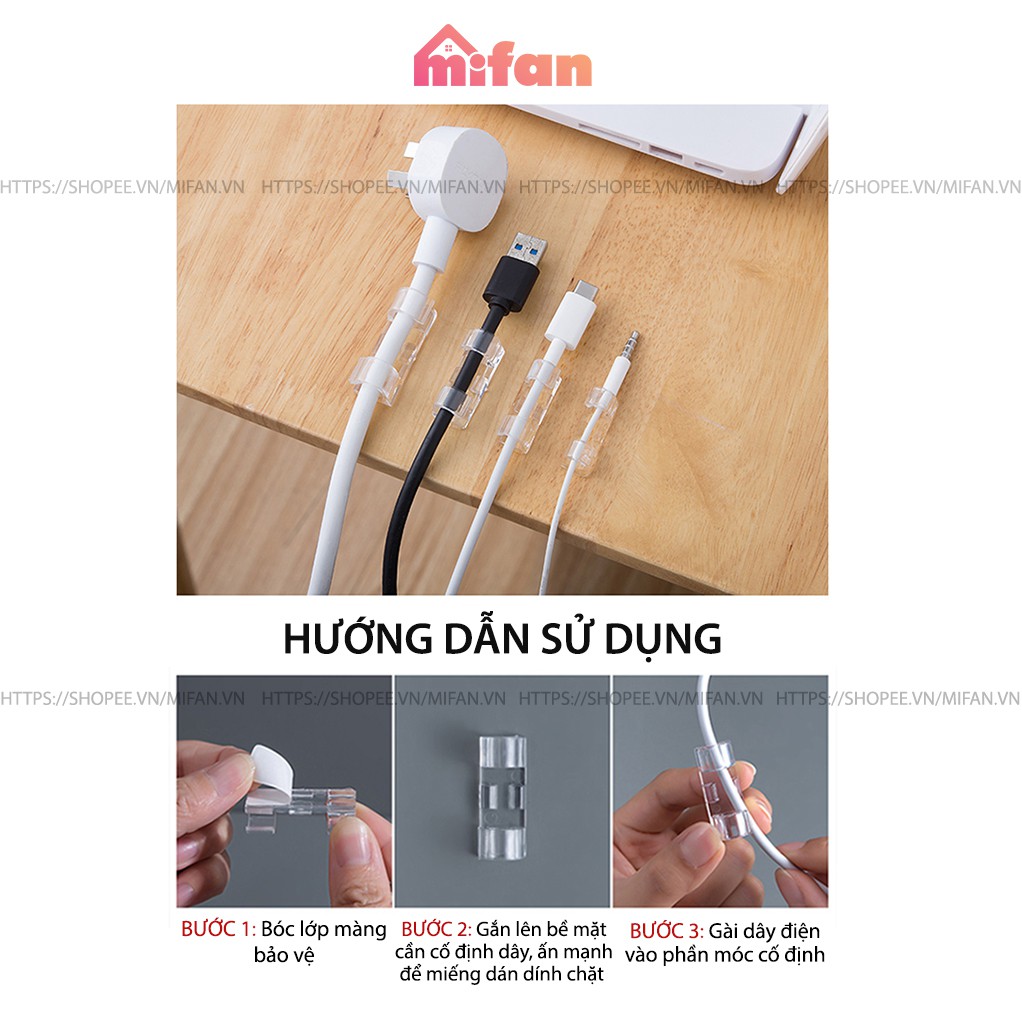 Bộ miếng dán đi dây điện 16 cái cỡ to kẹp 2-3 dây - Kẹp cố định dây điện dán tường - Kẹp giữ dây điện, cáp mạng - MIFAN