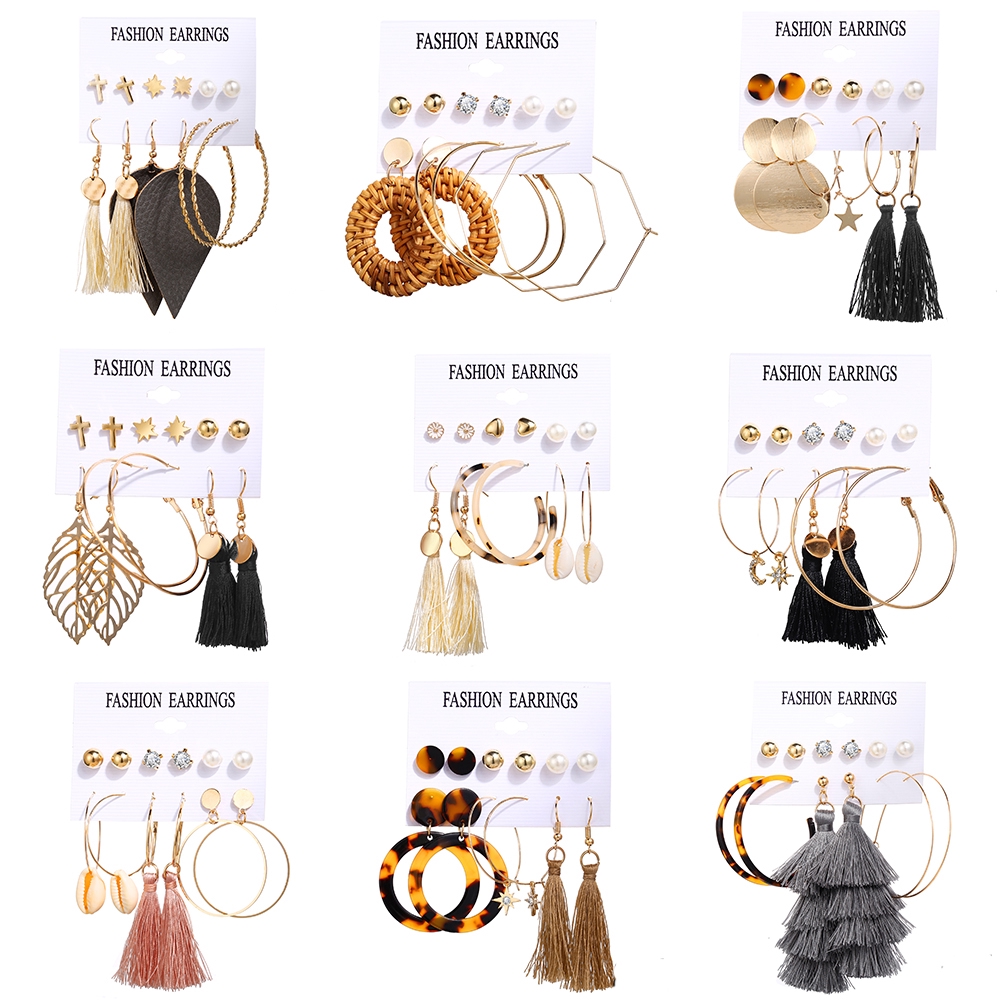 Set 6 cặp khuyên tai AY thời trang dành cho nữ